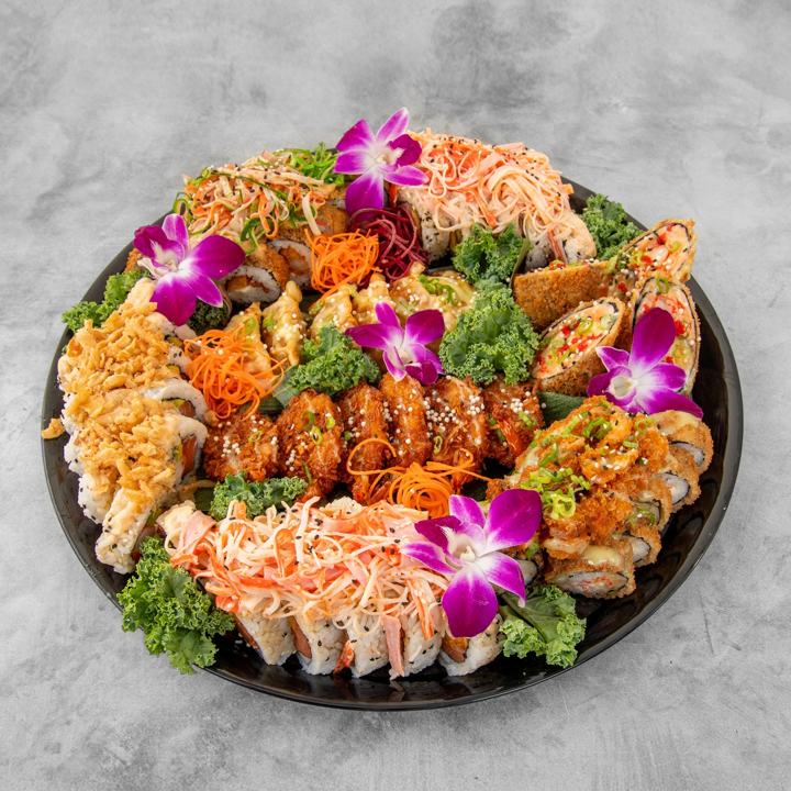 Sushi platter with orchids